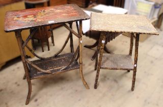 19th Century chinoiserie decorated and bamboo two tier side table and another similar (at fault)