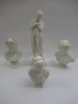 Two small unmarked Parian ware busts of classical females, the tallest 21cm together with an
