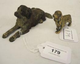 Austrian cold painted bronze figure of a St. Bernard dog, 14.5cm wide, together with a small brass