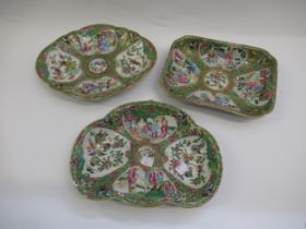 Three various 19th Century Chinese Canton dessert dishes, blue and white ginger jar and cover,