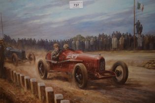 Two Alan Fearnley signed vintage car racing prints, 36 x 55cm, together with an unframed Terence