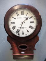 Late 19th / early 20th Century mahogany drop-dial wall clock with circular painted dial, inscribed