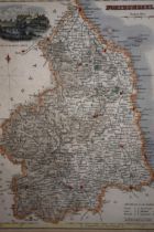 Small 19th Century map of Northumberland, gilt framed, together with a coloured engraving ' View