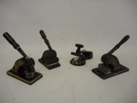 Small cast iron gilt and black japanned letterhead press for Arundel Gardens and three other similar