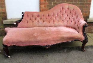 Victorian rosewood and button upholstered chaise longue