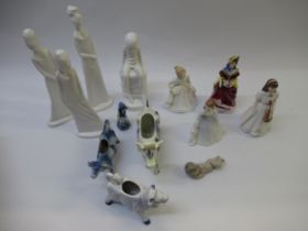 Group of Royal Doulton figurines, Pauline Shone Spode figurines, Lladro figure of a cherub and