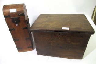 19th Century faux oak painted box with hinged cover together with a hardwood metal mounted dome