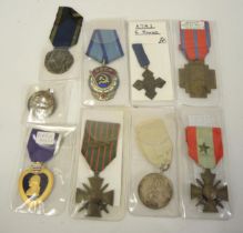 Two World War I French Croix de Guerre medals, World War I Belgian medal and six other various
