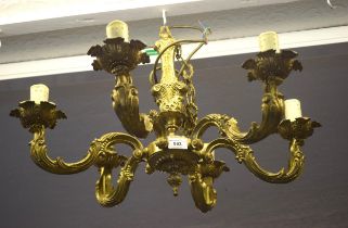 Pair of 20th Century gilt brass six branch chandeliers, 40cm high x 62 cm diameter