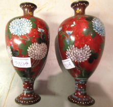 Pair of late 19th / early 20th Century Japanese cloisonne baluster form vases 20cm high One has