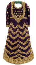 Ladies Indian purple long skirt and coat decorated with threadwork (shoulder seam at fault)