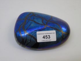Siddy Langley, iridescent pebble form glass paperweight, dated 1998
