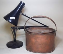 Oval copper cooking vessel, together with an anglepoise lamp