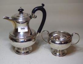 Birmingham silver water pot and matching sugar basin, 16.5oz t