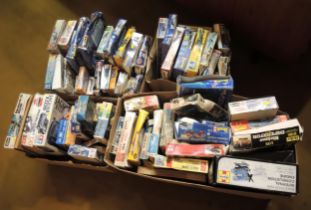 Four boxes of plastic aircraft kits, including Airfix, Italeri, Frog and Revell