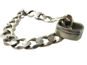 Silver curb link bracelet, together with a silver bracelet band, 62.5gm