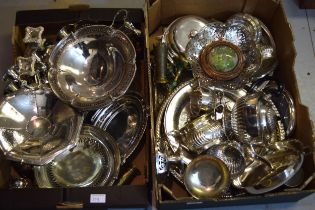 Two boxes containing a large collection of various silver plated items