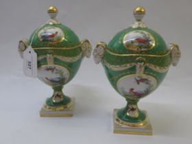 Pair of early 20th Century Continental porcelain covered vases decorated with panels of flowers