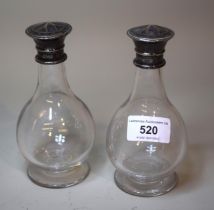 Pair of Victorian silver mounted glass communion wine bottles, 15cm high Missing glass stoppers,