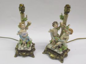 Two mid 20th Century Naples porcelain figural table lamps, the tallest 27cm high excluding the