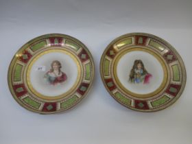 Pair of late 19th / early 20th Century Vienna plates painted with portraits of Louis XIV and