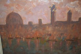 Impressionist style oil on board, boats off a Continental port, probably Venice, 32 x 45cm