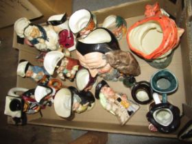 Two boxes containing a collection of Royal Doulton toby jugs, and various others Doulton mugs etc.