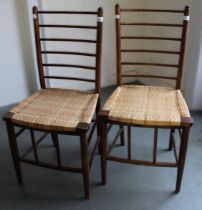Two Liberty rush seated ladderback side chairs Both have been re-seated and in good condition. There