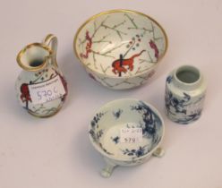Unusual miniature 19th Century Derby jug and bowl, together with two items of miniature First Period