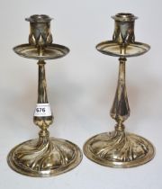 Pair of Sheffield silver Art Nouveau style candlesticks, makers mark R & B, 25cm high, plaster