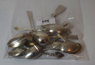 Seven various Continental silver teaspoons, three silver condiment spoons and four various tea and