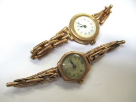 Two ladies 9ct gold cased wristwatches with yellow metal bracelets Total weight is 41.5g. Both