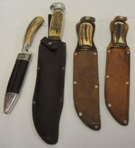 Four various antler handled hunting knives with blades by Solingen