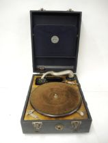 Antoria black rexine covered table top wind-up gramophone