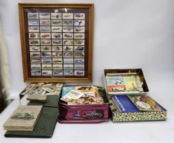 Large quantity of cigarette and trade cards in albums and loose, and a framed set of cigarette cards