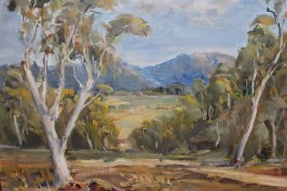 Richard Herzog, oil on board, Australian landscape, signed and dated '66, 40 x 50cm, gilt framed