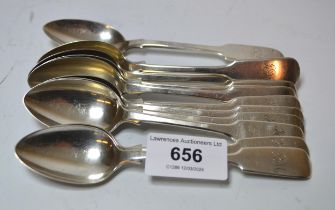 Set of eleven Exeter silver fiddle pattern spoons monogrammed J.E.M.