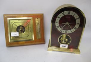 Seiko gilt metal quartz mantel clock, Staiger quartz mantel clock and an aneroid barometer /