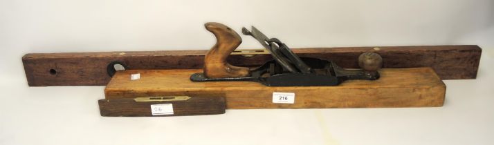 Sargent (Amercian) 24" iron and wooden jack plane, together with a Rabone spirit level and a smaller