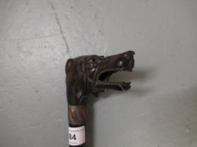 Late 19th / early 20th Century walking stick, the handle carved in the form of a dog's head (lacking
