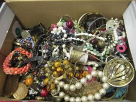 Box containing a quantity of various costume necklaces, watches and bracelets