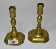 Pair of small 18th Century brass candlesticks, 14 x 5cm high