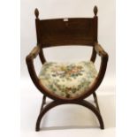 Late 19th Century Continental oak Hamlet style chair, with floral upholstered seat