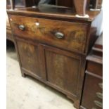 George III mahogany secretaire side cabinet, the fitted drawer with a fall front and oval brass