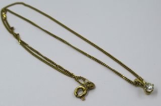 Diamond solitaire pendant on a 9ct gold chain, 3.1g 5mm stone