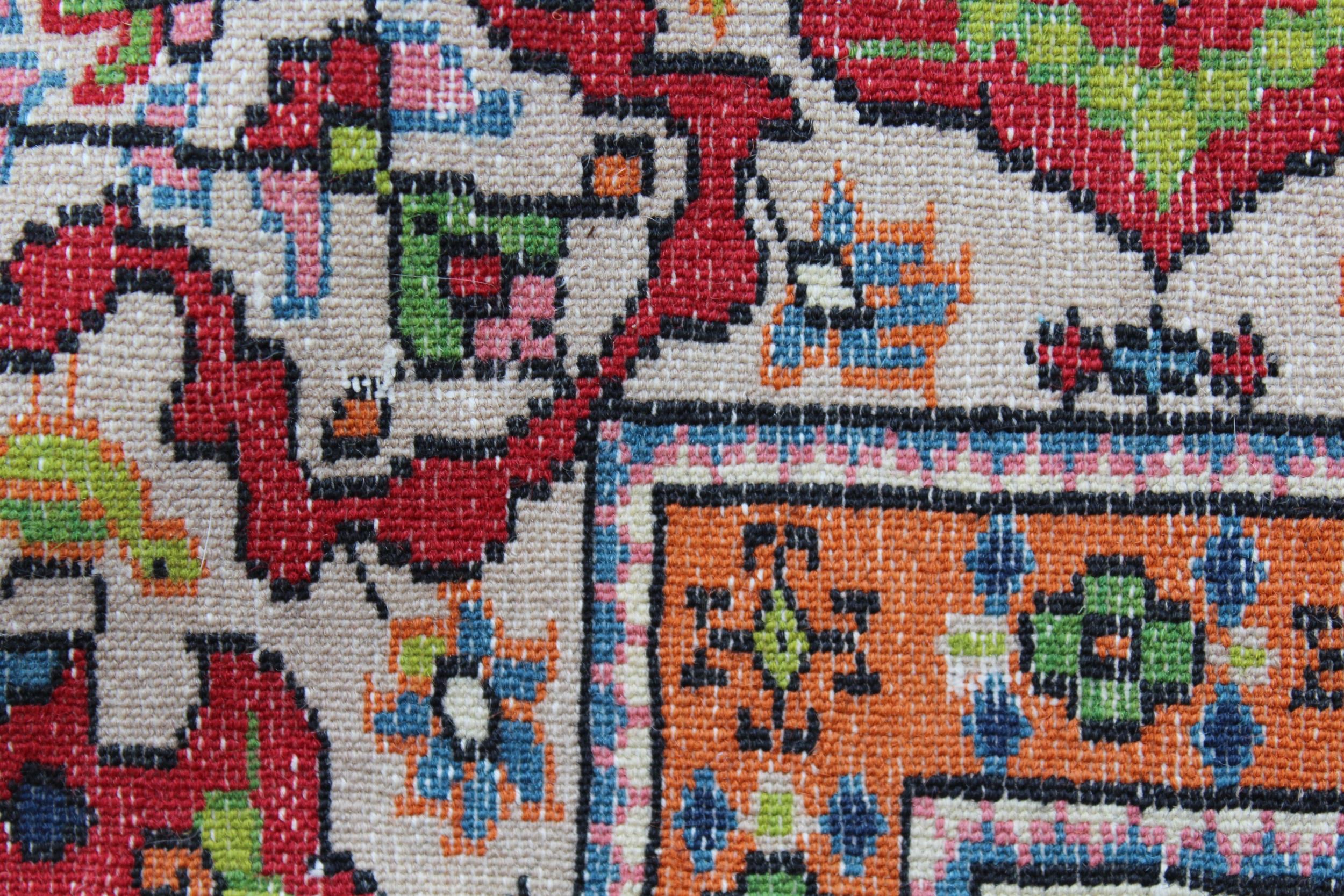 Small Indian rug with a medallion and all-over animal and garden design on an ivory ground with - Image 4 of 4