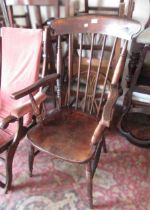 19th Century beech and elm kitchen elbow chair