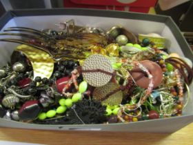 Box containing a quantity of various costume jewellery, necklaces, watches etc.