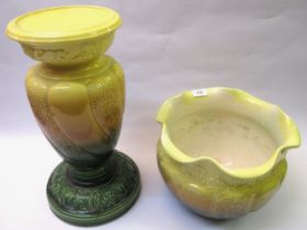 Melbourne pottery jardiniere and stand, 67cm high together with a Grimwades floral decorated jug and