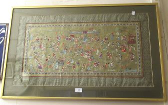 Chinese silkwork panel, various figures of children with borders, framed, 32 x 68cm